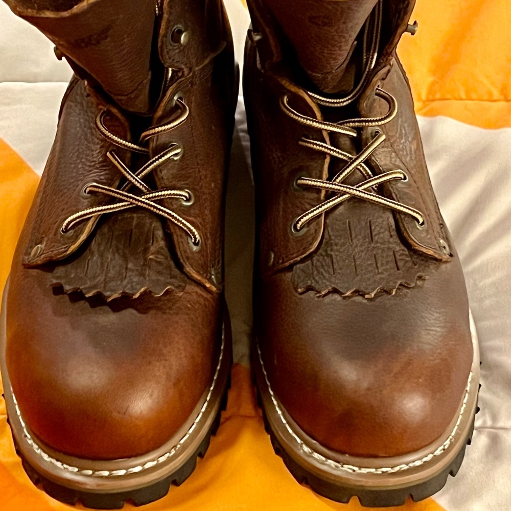 Guide Gear Saw Tooth Steel Toe Logger, Brown Leather Men's Boots